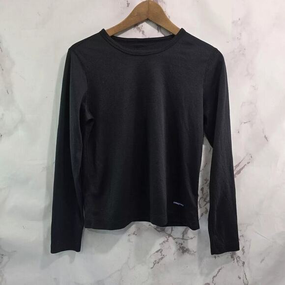 Patagonia Shirt Womens Small Black Long Sleeve Capilene Tech Active Crop - Picture 1 of 9